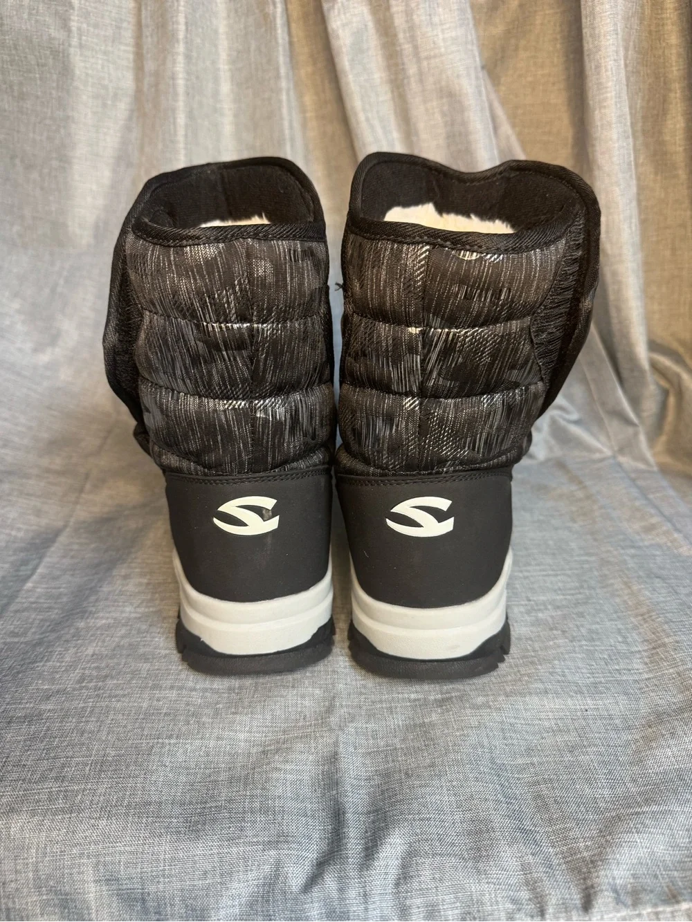 HOBIBEAR Kids Winter Snow Boots Faux Fur Lined Waterproof Black Gray Size 6.5